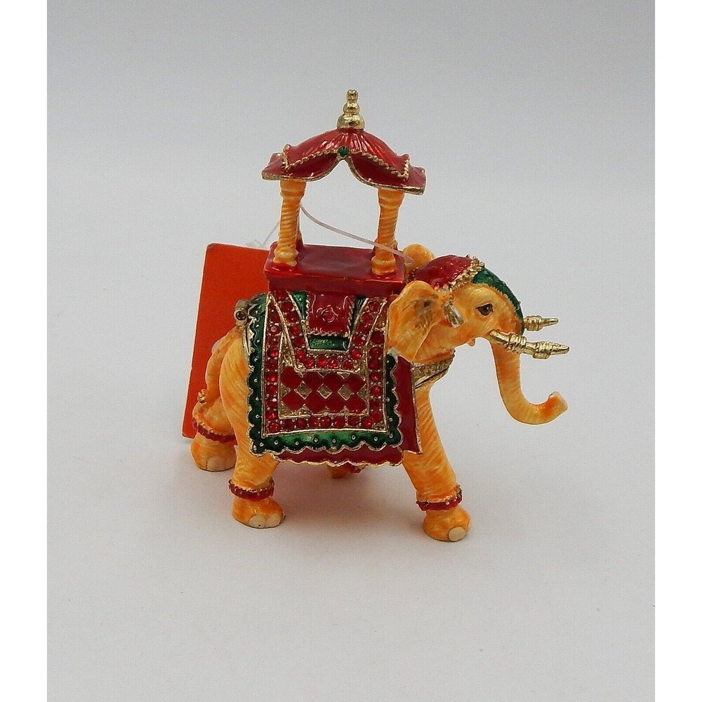 Elephant Metal Enameled Jeweled Trinket Ring Box Howdah Anuva